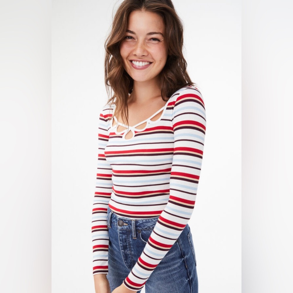 Aéropostale Long Sleeve Seriously Soft Striped Strappy Bodycon Top Size M